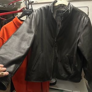 Mall Guess Store-Vintage 1990’s Guess Leather Jacket•zippers•magnet collar